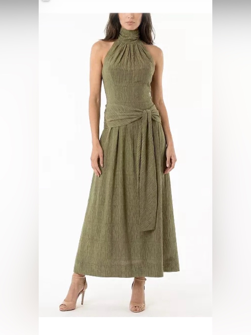 Taylor Olive Green Halter Maxi Dress